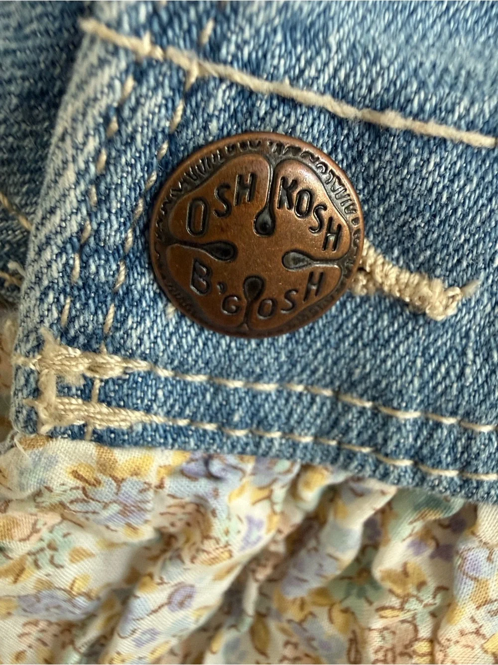 OshKosh B'gosh Rare VTG Girls Denim Floral Overall Dress - Blue